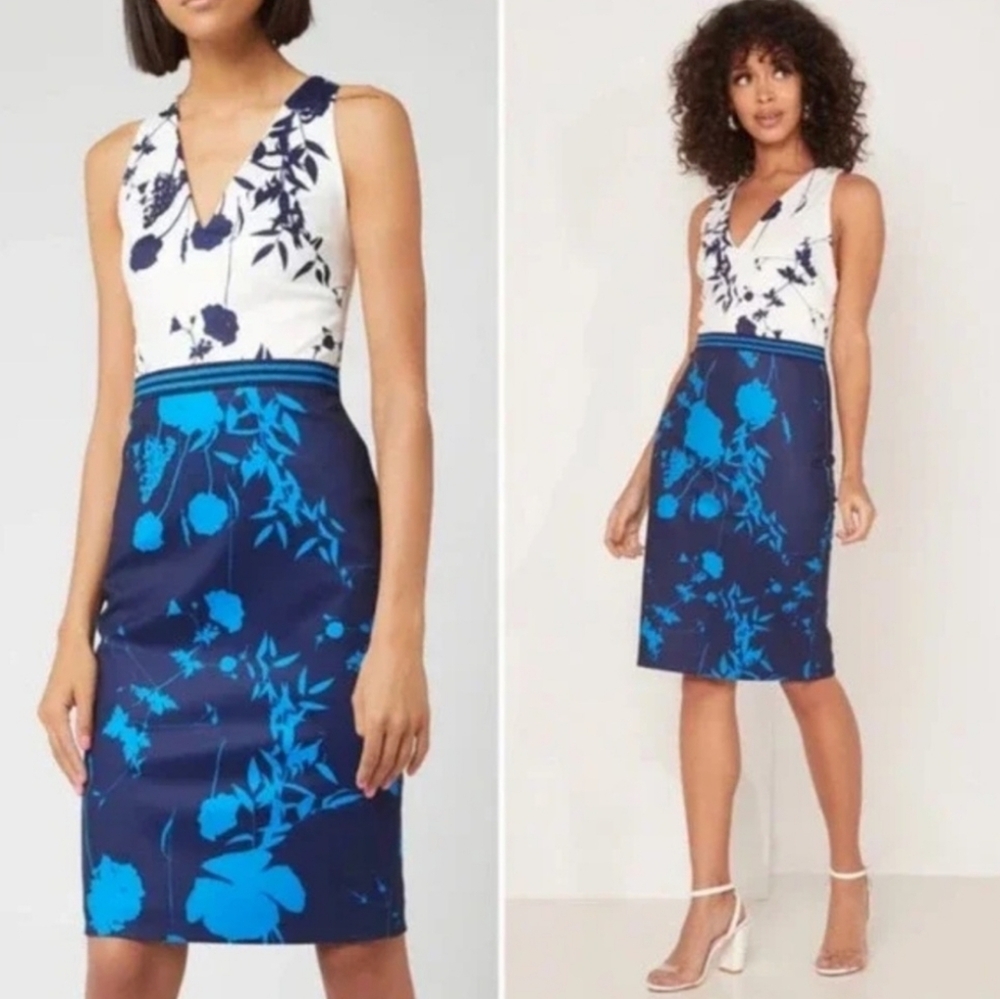 Ted Baker London Tilliai Floral Colorblock Bodycon Dress Size 0 ca-2248